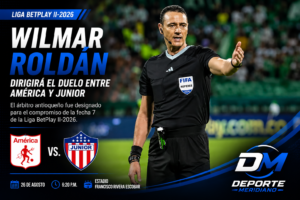 Wilmar Roldán será el árbitro central del compromiso entre América de Cali y Junior de Barranquilla, correspondiente a la fecha 7 de la Liga BetPlay II-2026. Foto: Archivo / Deporte Meridiano.