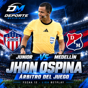 Jhon Ospina será el árbitro encargado de dirigir el partido entre Junior de Barranquilla e Independiente Medellín por la fecha 12 de la Liga BetPlay.