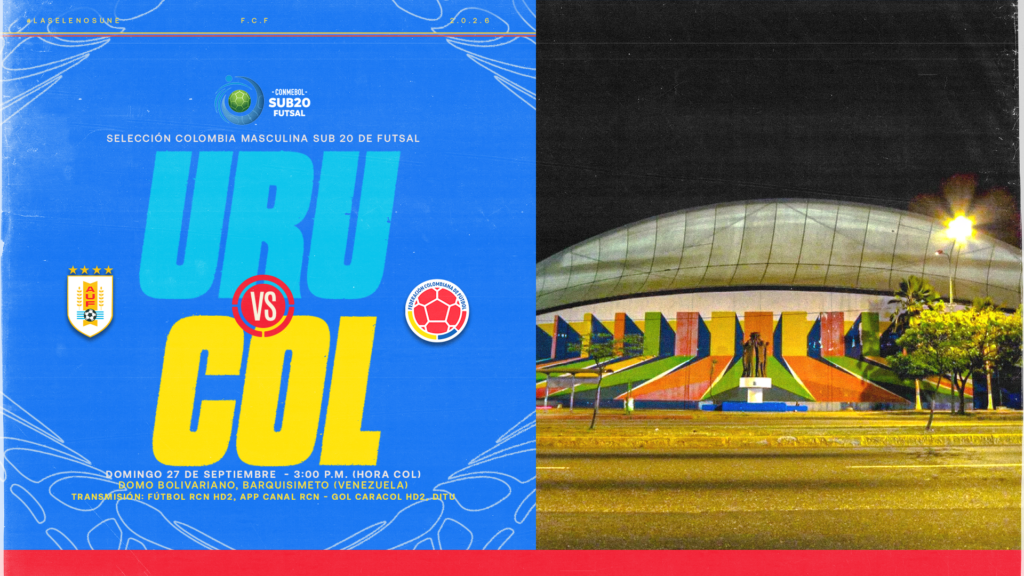Imagen oficial de la Selección Colombia Sub-20 de futsal para el partido ante Uruguay, publicada por la FCF