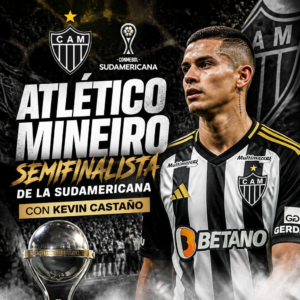 Kevin Castaño, delantero del Atlético Mineiro, celebra con el trofeo de la Copa Sudamericana.