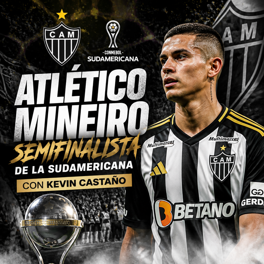 Kevin Castaño, delantero del Atlético Mineiro, celebra con el trofeo de la Copa Sudamericana.