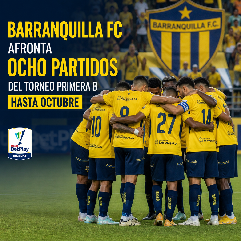 Jugadores de BarranquillaF.C con camisetas amarillas se re&uacute;nen en el campo antes de un partido.