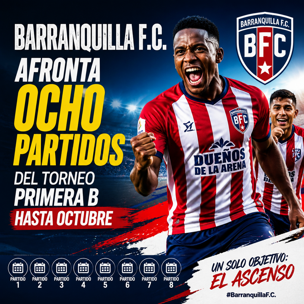 Jugadores de BarranquillaF.C celebran su racha invicta en el Torneo Primera B y apuntan al ascenso.