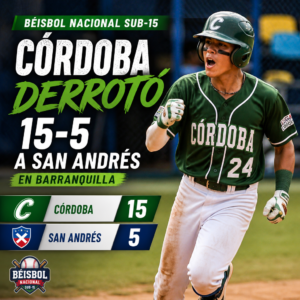 Equipo de béisbol Sub-15 de Córdoba celebra su triunfo 15-5 sobre San Andrés en el estadio Édgar Rentería.
