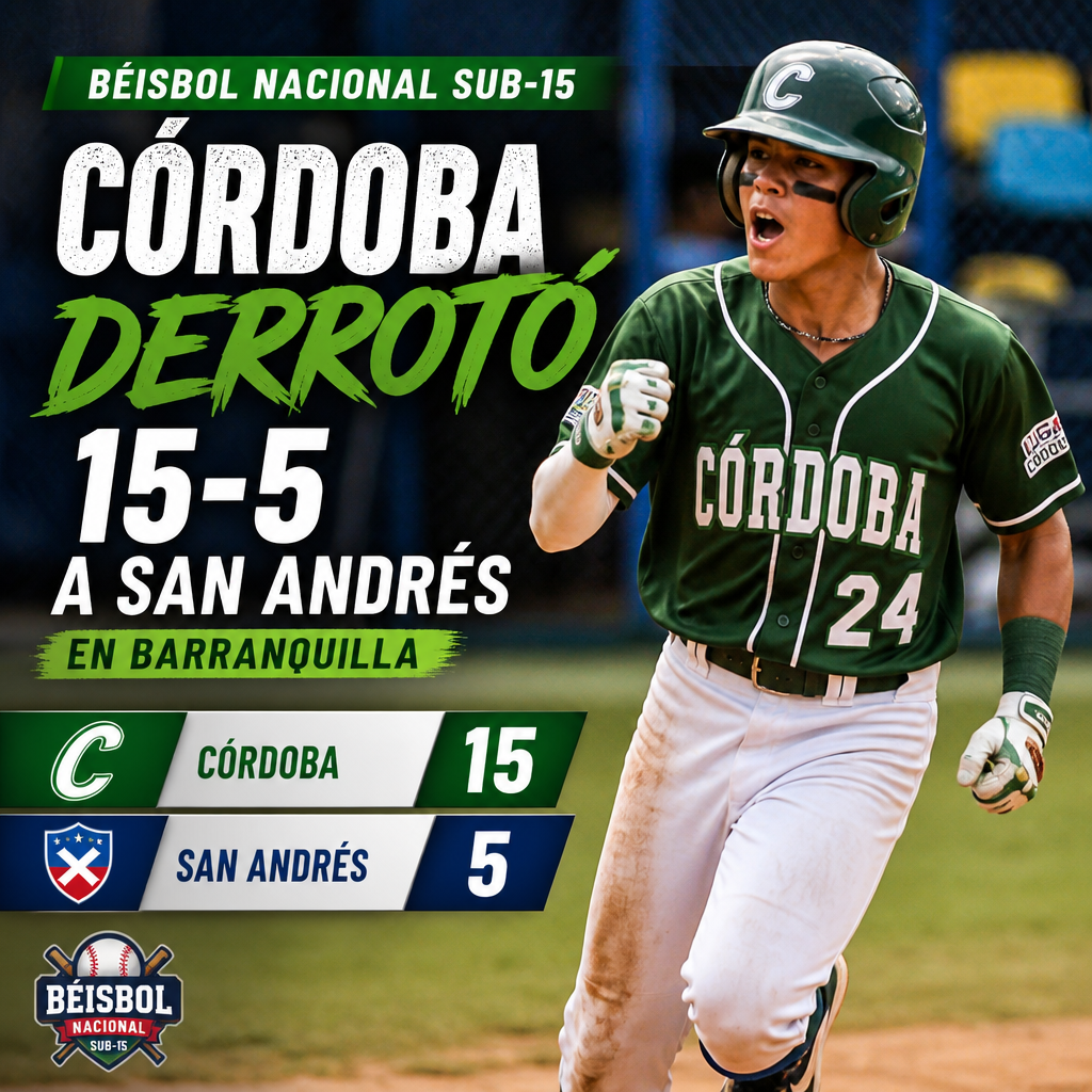 Equipo de béisbol Sub-15 de Córdoba celebra su triunfo 15-5 sobre San Andrés en el estadio Édgar Rentería.