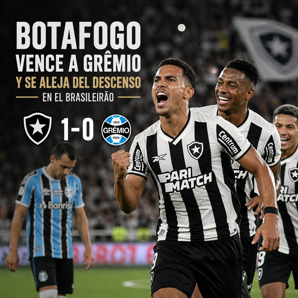 Botafogo celebra su triunfo 1-0 sobre Gr&ecirc;mio en el Brasileir&atilde;o.