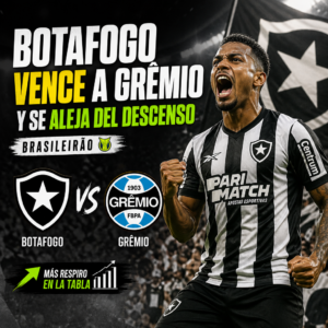 Jugadores de Botafogo celebran la victoria ante Grêmio en el Brasileirão y se alejan de la zona de descenso.