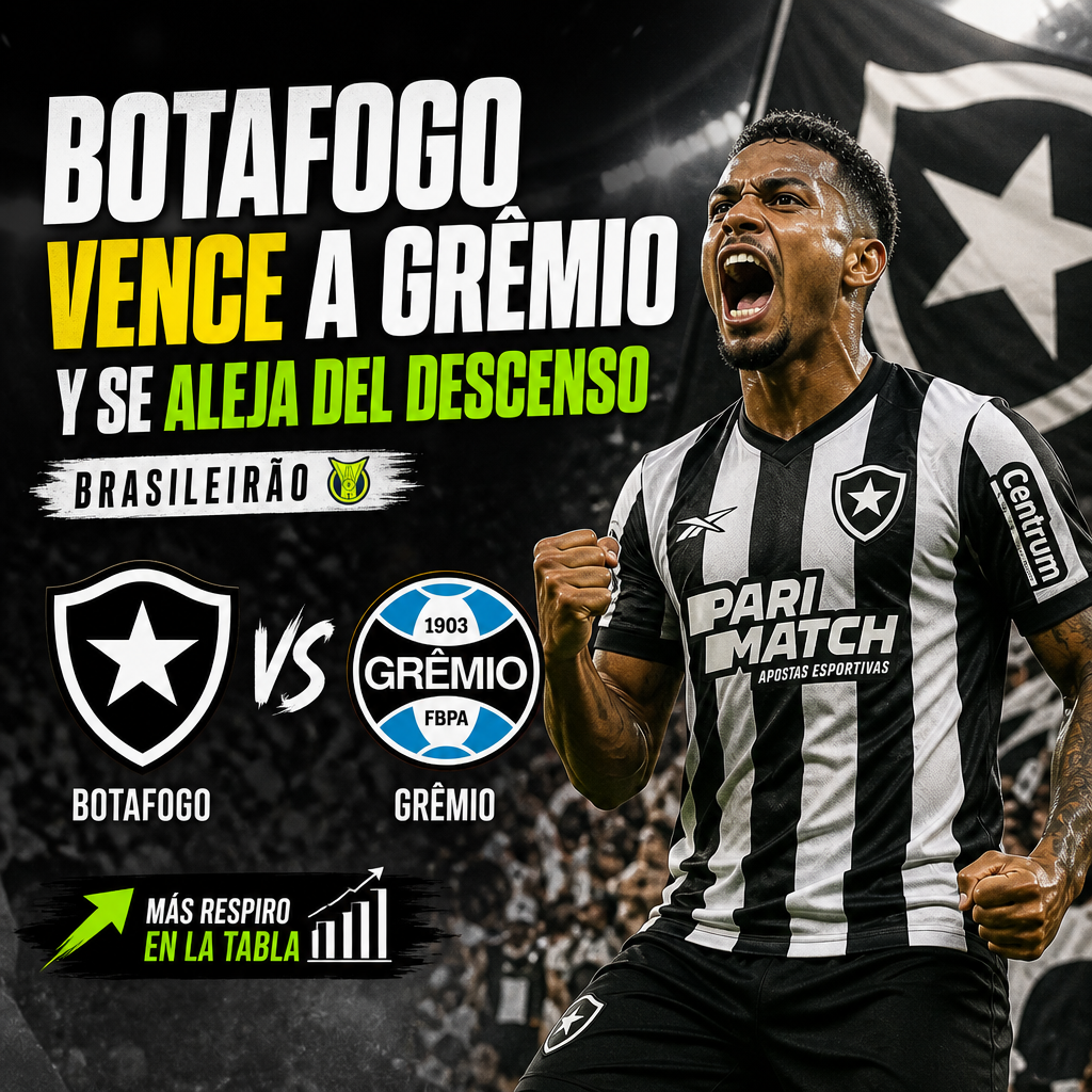 Jugadores de Botafogo celebran la victoria ante Grêmio en el Brasileirão y se alejan de la zona de descenso.