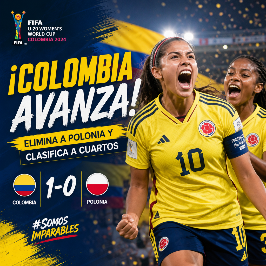 Selección femenina Sub-20 de Colombia celebra su triunfo 1-0 sobre Polonia y avanza a cuartos del Mundial.