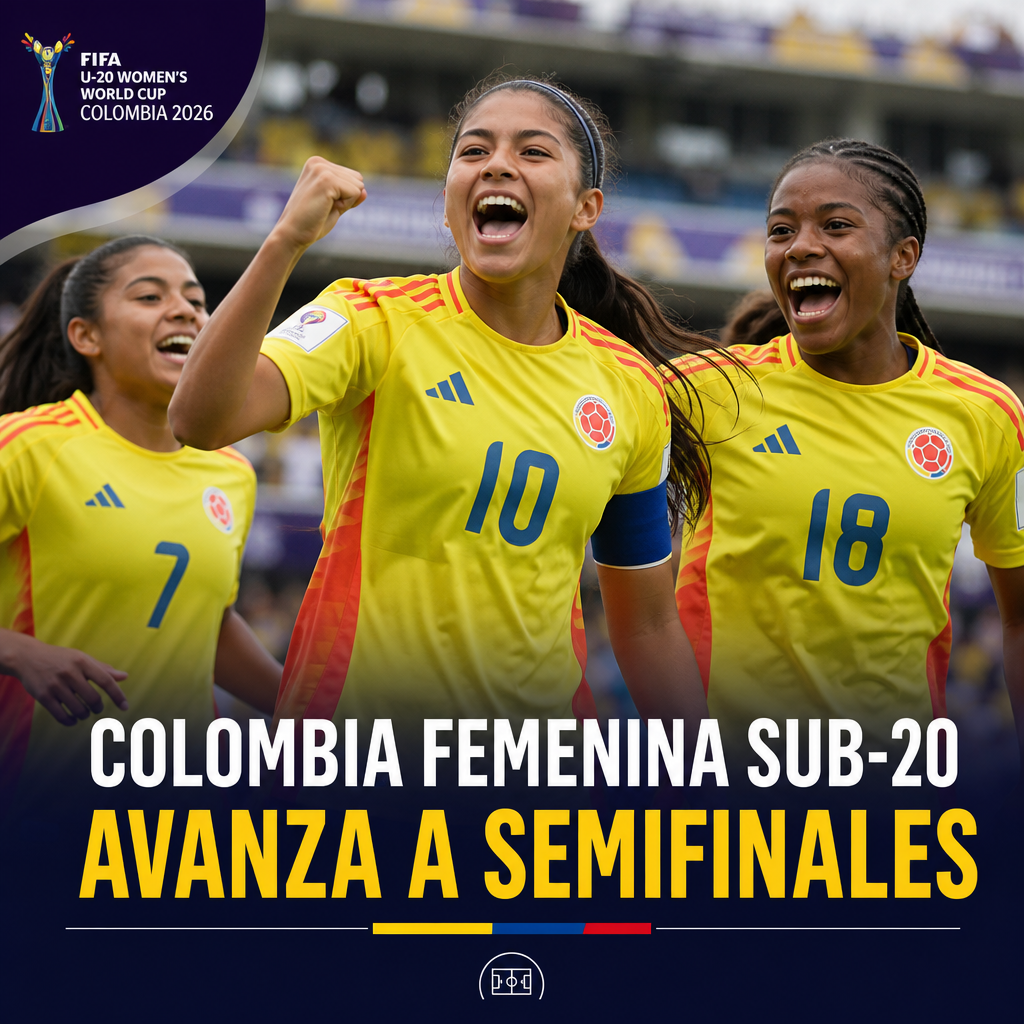 Colombia Femenina Sub-20 celebra su clasificación a las semifinales del Mundial 2026.
