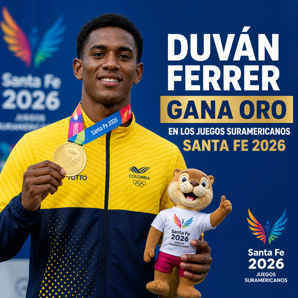 Duv&aacute;n Ferrer celebra su oro en levantamiento de pesas en los Juegos Suramericanos Santa Fe 2026.