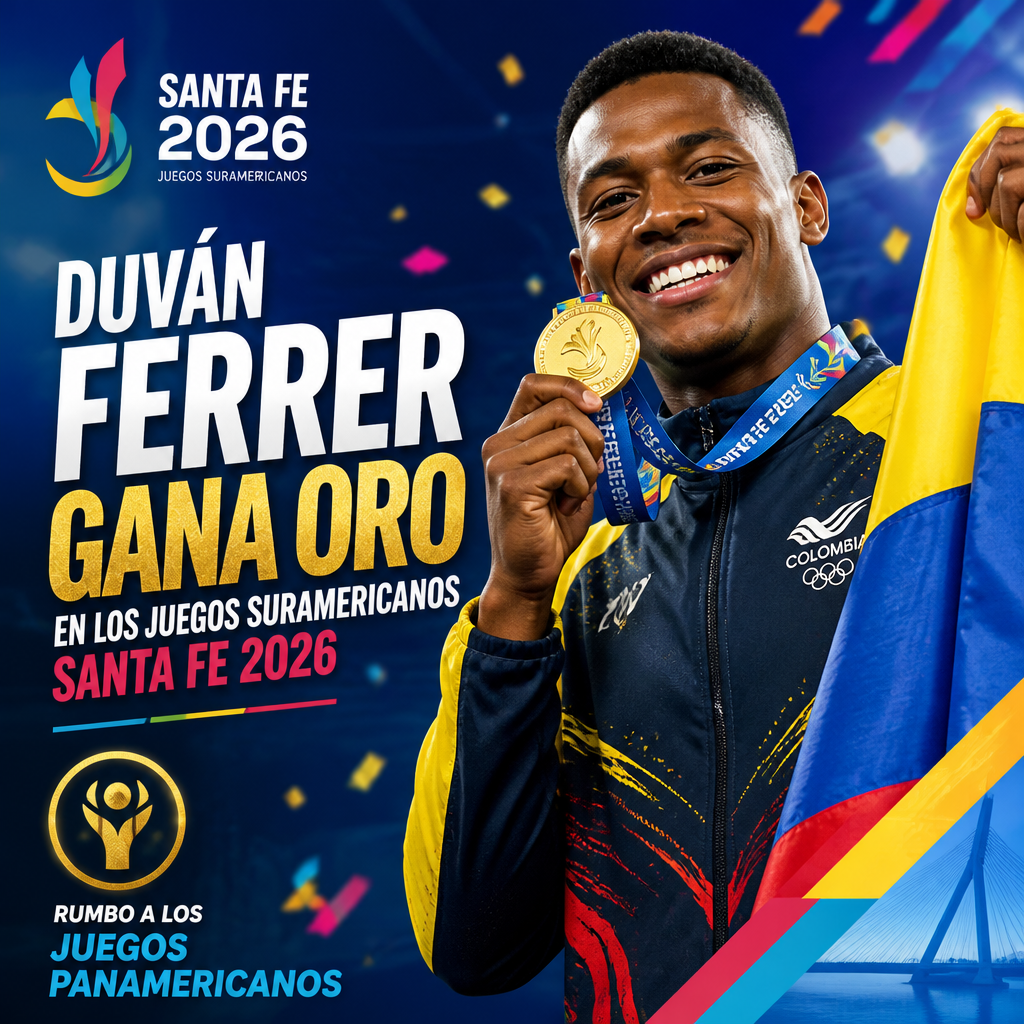 Duván Ferrer celebra su oro en levantamiento de pesas en los Juegos Suramericanos Santa Fe 2026.
