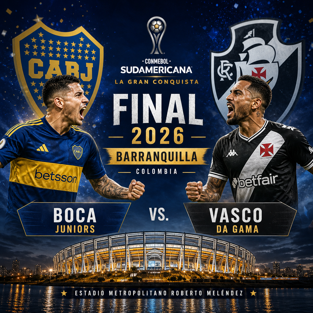 Promocional de la final de la Copa Sudamericana 2026 en el Estadio Metropolitano de Barranquilla: Boca Juniors o Vasco da Gam