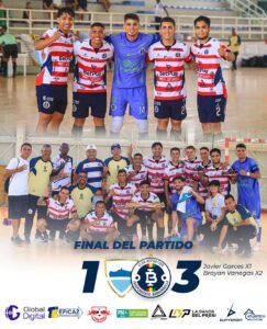 Independiente Barranquilla celebra su victoria 3-1 ante Gremio Samario en la Liga BetPlay Futsal.