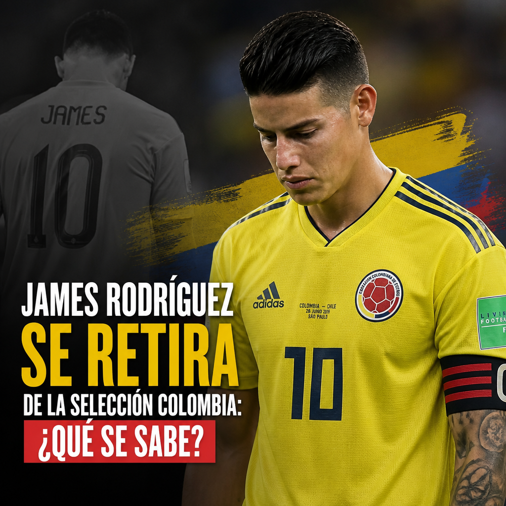 James Rodríguez con la camiseta amarilla de Colombia junto a texto sobre su posible retiro de la selección nacional.