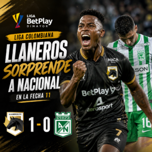 Llaneros celebra su victoria 1-0 sobre Atlético Nacional en la Liga colombiana.