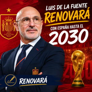 Luis de la Fuente renovará con España hasta 2030 junto al trofeo del Mundial.