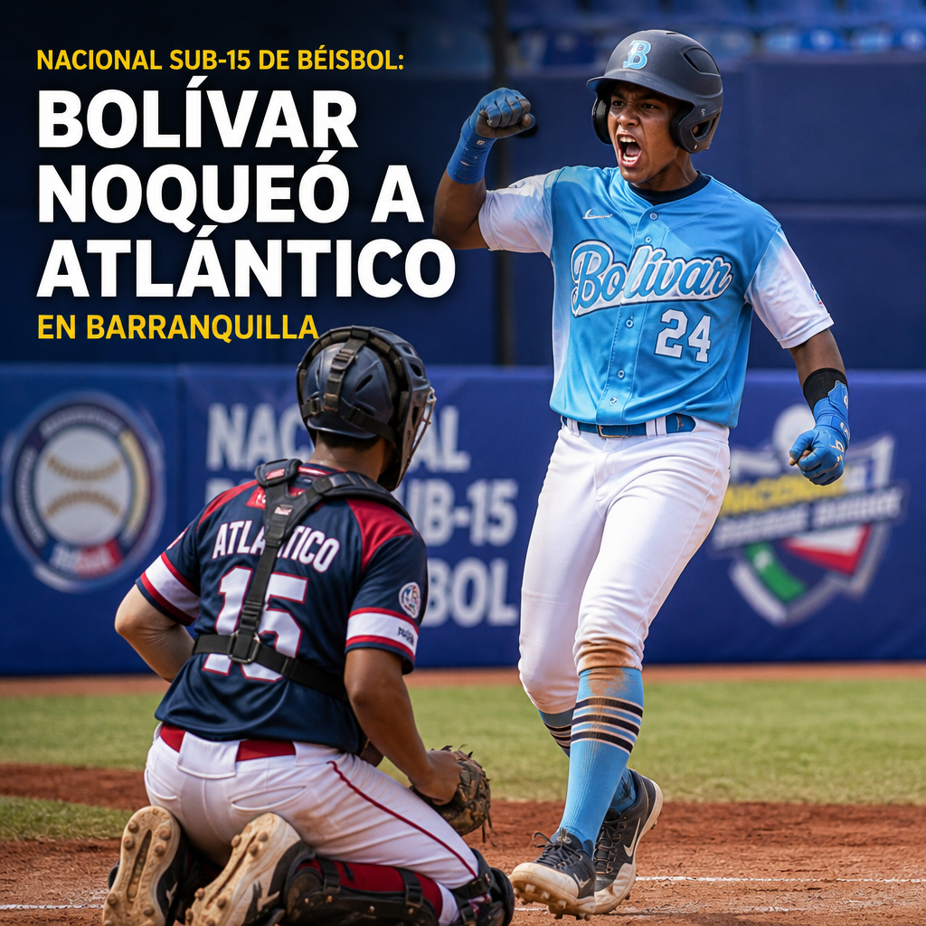 Jugadores de Bol&iacute;var celebran su victoria 12-2 sobre Atl&aacute;ntico en el Nacional Sub-15 de B&eacute;isbol en Barranquilla.