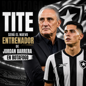 Tite y Jordan Barrera aparecen en un gráfico promocional de Botafogo por el nombramiento del nuevo entrenador.