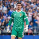 Thibaut Courtois con la selección de Bélgica durante el partido ante Estados Unidos del 6 de julio de 2026; fotografía de archivo de Bryan Berlin.