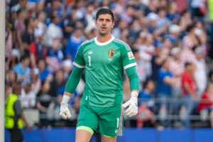 Thibaut Courtois con la selección de Bélgica durante el partido ante Estados Unidos del 6 de julio de 2026; fotografía de archivo de Bryan Berlin.