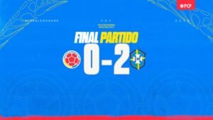 Gráfica oficial de la FCF: Colombia Sub-17 perdió 0-2 ante Brasil en la UEFA Friendship Cup 2026.