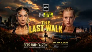 Cartel oficial del combate Amanda Serrano contra Skye Falzon, anunciado para el 9 de enero de 2027 en San Juan.