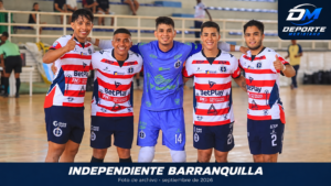 Jugadores de Independiente Barranquilla en una composición con foto de archivo de septiembre de 2026 y logo de Deporte Meridiano.