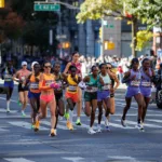 Grupo de corredoras de élite durante el Maratón de Nueva York del 3 de noviembre de 2024
