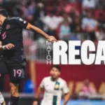 Pieza gráfica oficial del reporte de Inter Miami sobre su victoria 3-1 ante Atlanta United con dos goles de Lionel Messi.